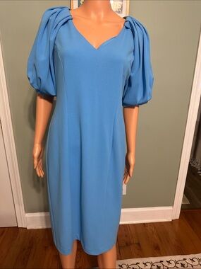 Maison Tara Sky Blue Puff-Sleeve Midi Dress. Worn once.